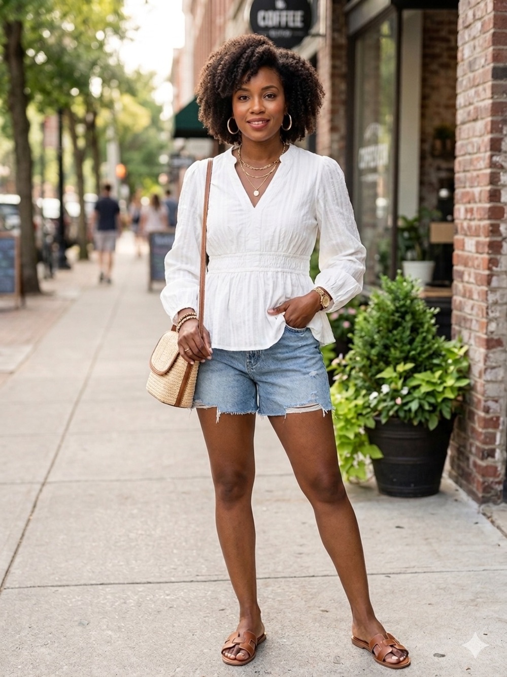 Women's White V-Neck Smocked Waist Peplum Blouse